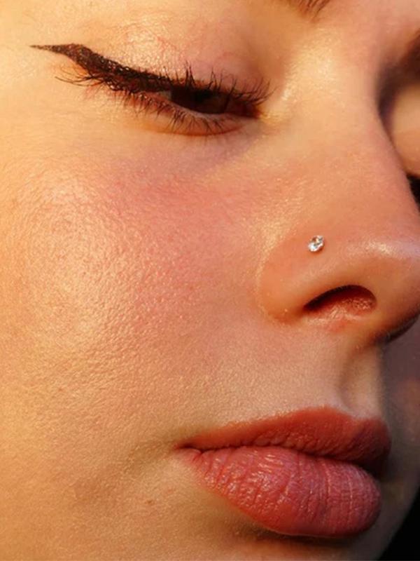 Rhinestone Decorated Stainless Steel Piercing Nose Ring (10pcs), L Shaped Nose Stud for Women & Men, Fashion Jewelry for Party, Daily Clothing Decor, Birthday Gift