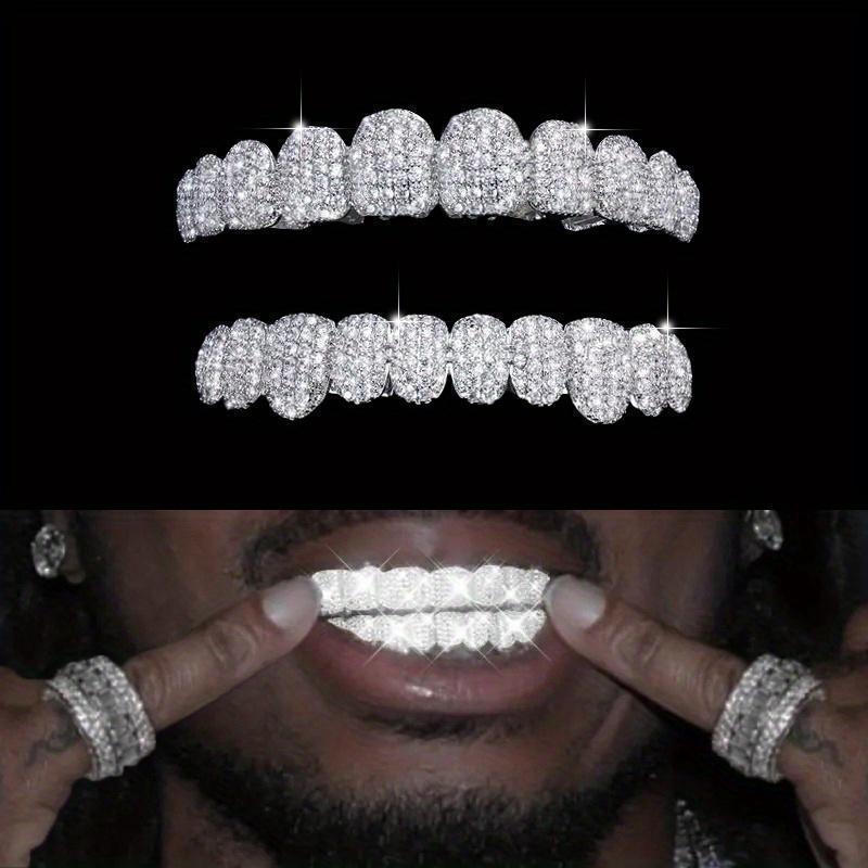 2 Piece Top & Bottom Set for Rappers and Cosplayers - Cubic Zirconia Teeth Grills Punk Tooth Caps Cosplay Rapper Jewelry Glittering Hip Hop Cubic Zirconia Teeth Grills -