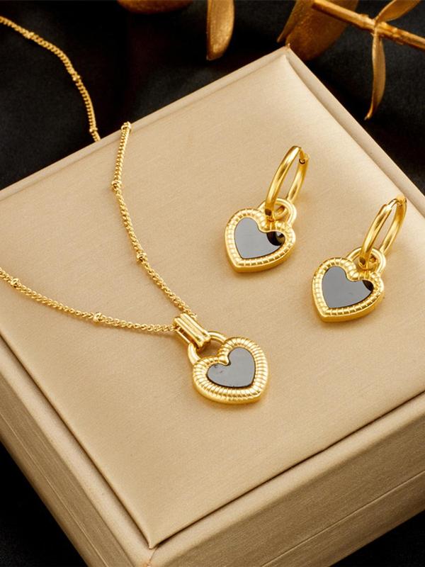 Women's Elegant Heart Design Pendant Necklace & Dangle Earrings, Exquisite Trendy Jewelry Set, Fashionable Jewelry Set As Gift for Women