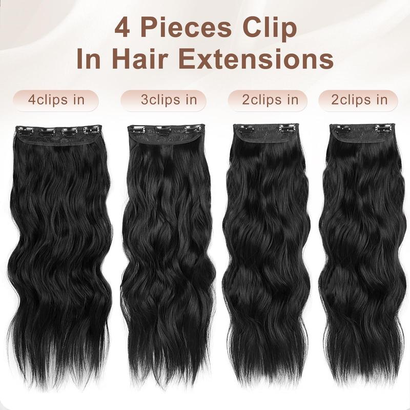 AISI HAIR Clip in Hair Extension 4PCS Long Wavy Hair Extensions 20 24 Inch Synthetic Thick Hairpiece for Women