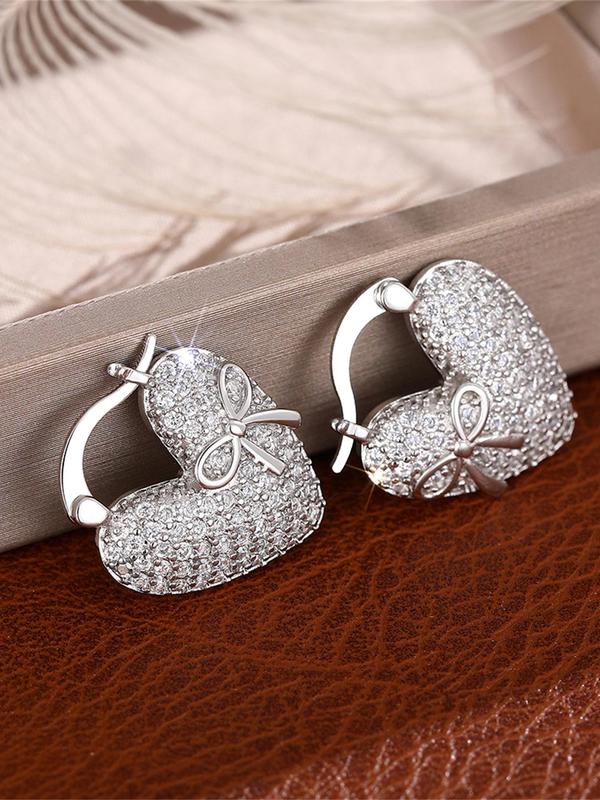 Rhinestone Decorated Heart Shaped Dangle Earrings, Elegant Jewelry for Women for Party, Daily Clothing Decor, Trendy All-match & Exquisite Jewelry for Birthday Gift