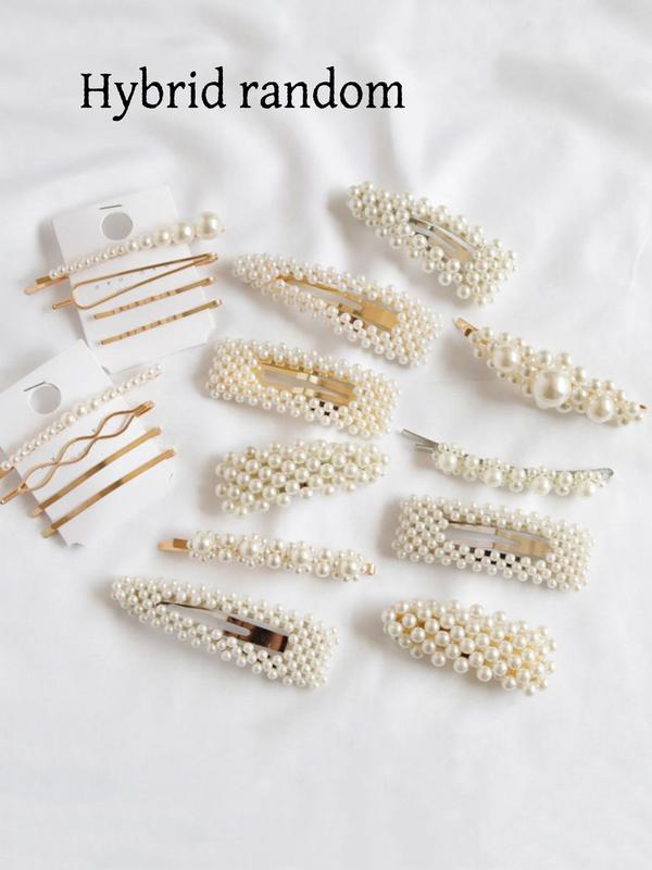 Random Mix Different Styles Faux Pearl Decorated Hair Clips Set, Elegant Hair Accessories for Women & Girls, Minimalist Headwear Suitable for Thick Hair