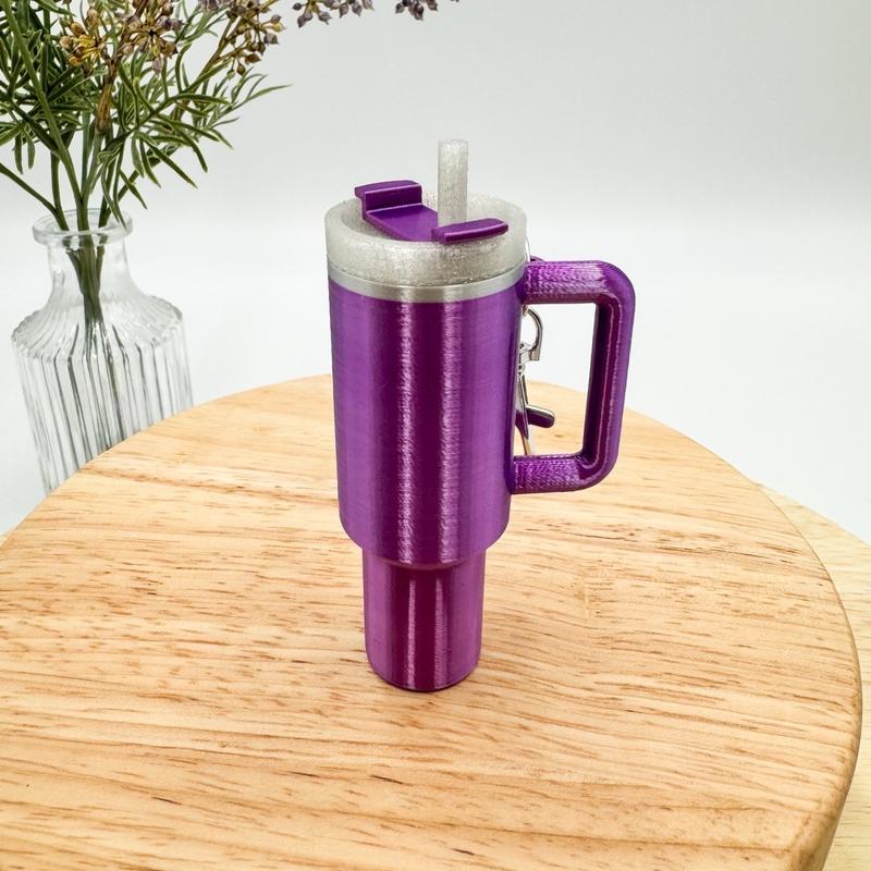 Tumbler Cup Lip Balm Holder Keychain Accessory - 3D Printed, Multicolor, 3 Inches Tall