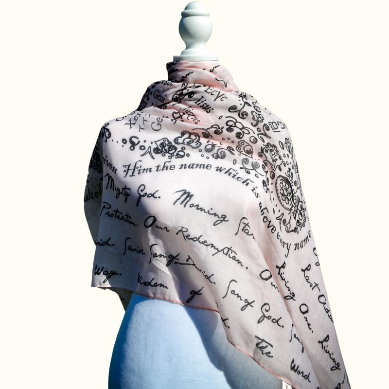 The Jesus' Names Scarf - Christian Bible Verse Shawl - Philippians 2:9 Prayer Scarf - Pink Blush