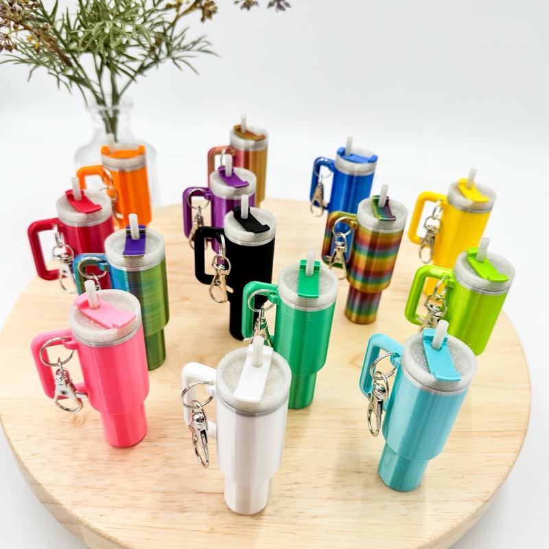 Tumbler Cup Lip Balm Holder Keychain Accessory - 3D Printed, Multicolor, 3 Inches Tall