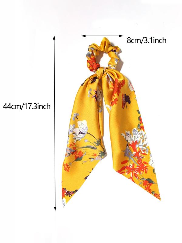 4pcs Gorgeous Floral Print Scrunchie Scarf, Elegant Trendy Ponytail Holder, Fashion Hair Accessories for Women & Girls