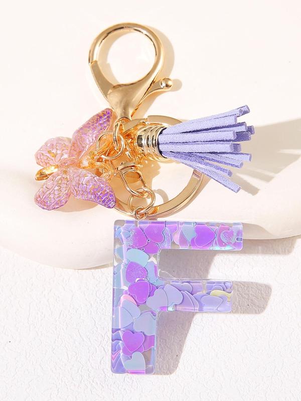 Initial Letter Keychain, Butterfly & Tassel Decor Keychain, Fashionable Resin Keychain for Women & Girls, Bag Backpack Charm, Car Hanging Pendant, Trendy All-match Keychain for Birthday Gift