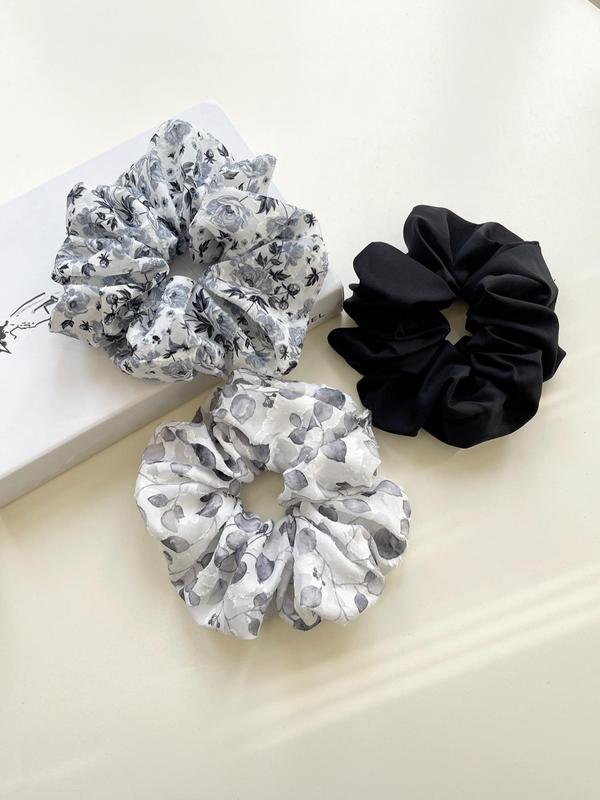 Elegant Floral & Cherry Print Scrunchies, Cute Hair Accessories for Women & Girls, Minimalist Headwear Suitable for Thick Hair