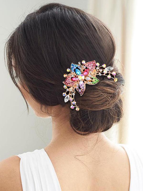 Women's Elegant Rhinestone Decor Flower Design Hair Pin,  Exquisite Trendy Hair Pin, Chic Luxury Hair Accessories for Hairstyle Decor