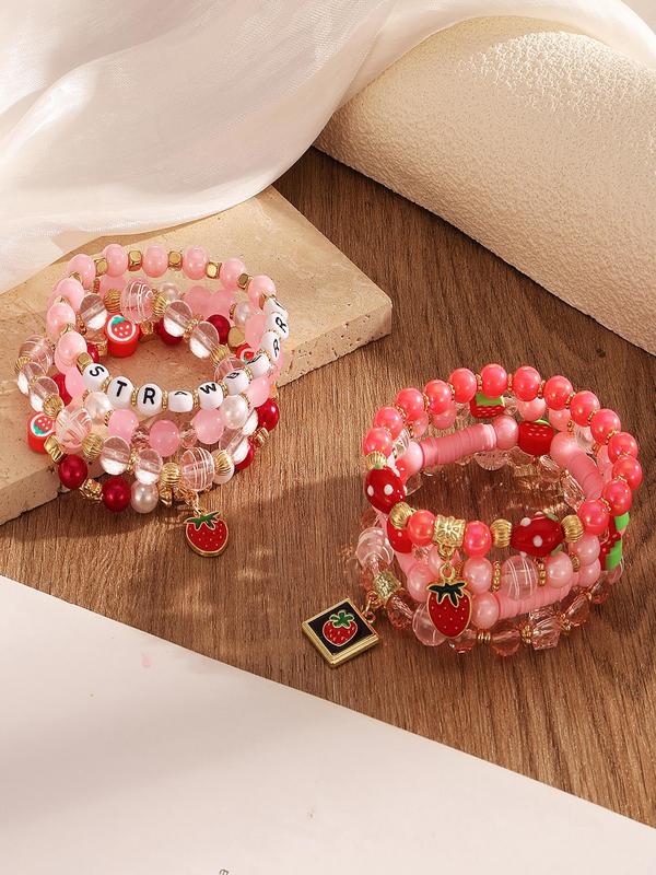 Cute Strawberry & Letter Design Beaded Bracelet, Fashion Jewelry for Party, Daily Clothing Decor, Trendy All-match & Exquisite Jewelry for Birthday Gift