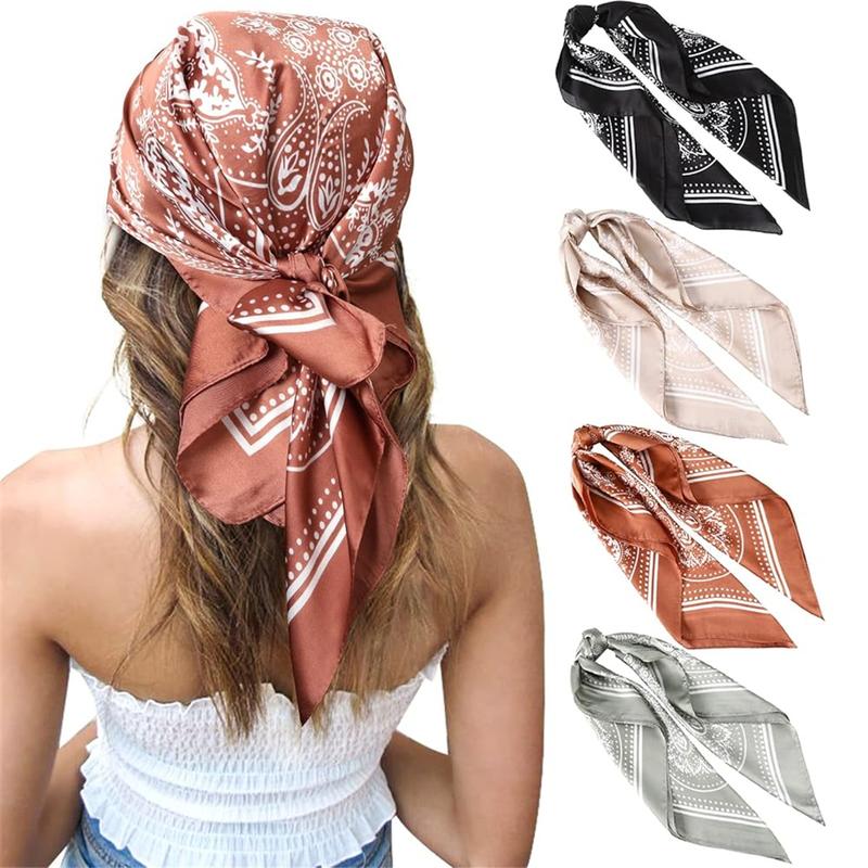 4-piece suit  27.5” Square Silk Like Head Scarf Neck Scarves for Women and Girl Hair Kerchief Bandanas Sleeping Head Wrap Headbands Head Wraps