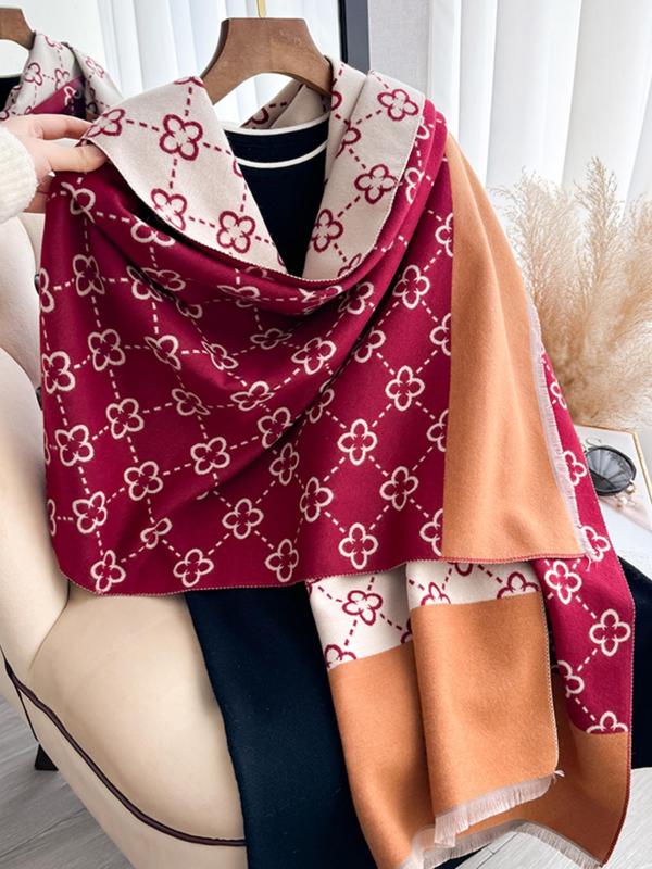 Women's All Over Print Raw Hem Design Shawl, Casual Soft Warm Scarf for Fall & Winter, Fashion Trendy All-match Accessories for Daily Use