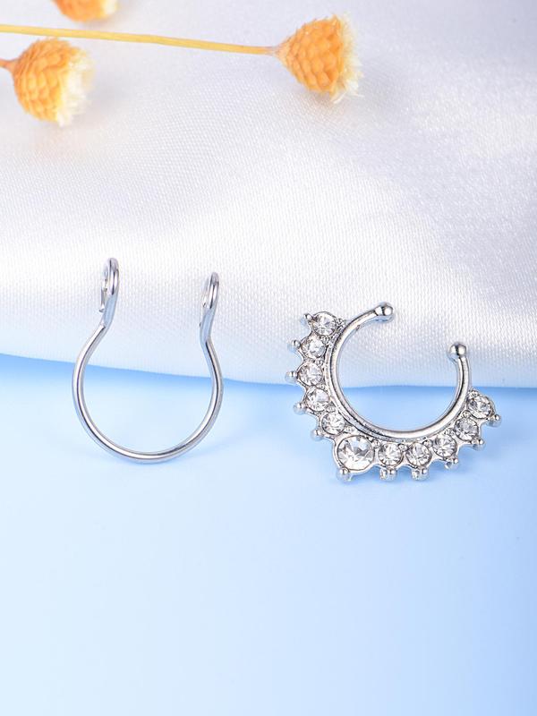 2pcs Unisex Rhinestone & U Shape Decor Nose Cuff