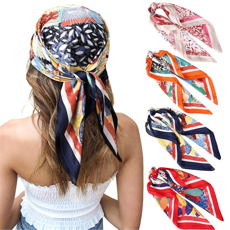 4-piece suit  27.5” Square Silk Like Head Scarf Neck Scarves for Women and Girl Hair Kerchief Bandanas Sleeping Head Wrap Headbands Head Wraps