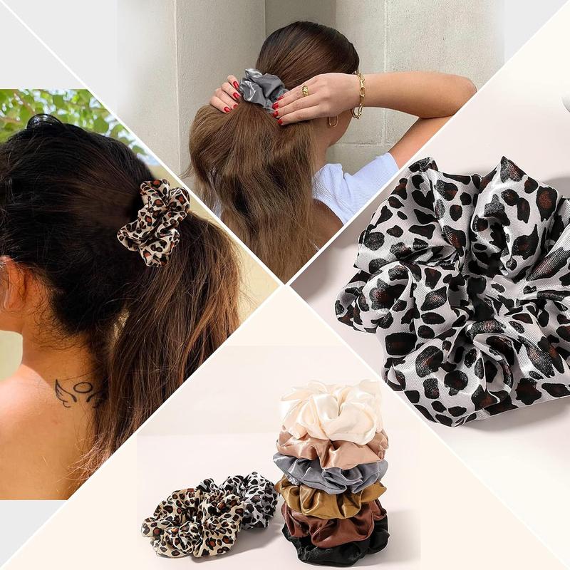 Scrunchies Hair Ties Silk Satin Scrunchy - Hair Elastics Bands Ponytail Holder Pack of Neutral Scrubchy Hair Accessories Women Girls