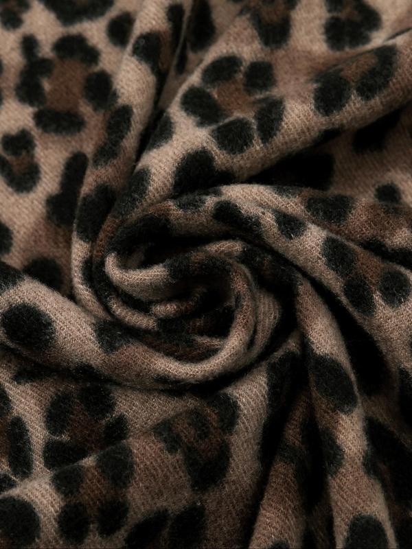 Women's Leopard Print Tassel Decor Scarf, Casual Soft Warm Long Shawl for Fall & Winter, Fashion Accessories for Daily Wear