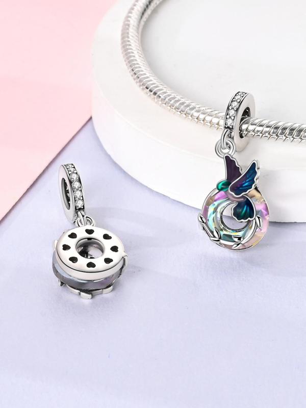 Hummingbird Design Pendant, Rhinestone Decorated Pendant for Bracelet & Necklace, Fashion Accessories for Women & Girls