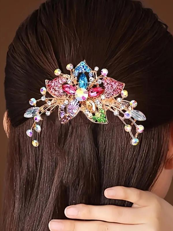 Women's Elegant Rhinestone Decor Flower Design Hair Pin,  Exquisite Trendy Hair Pin, Chic Luxury Hair Accessories for Hairstyle Decor