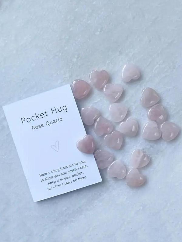 Rose Quartz Crystal Marble Pattern Quartz Heart Charm, Cute Heart Shaped Crystal Pocket Hug, Little Gifts for Women & Girls