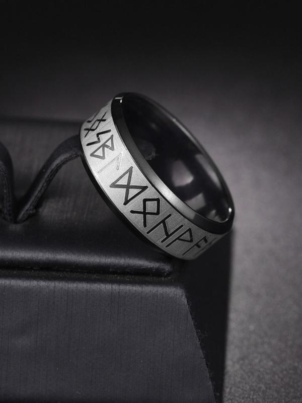 Viking Runes Design Ring, 4 Counts Titanium Steel Rings for Men and Women, Fashion Accessories for Party, Daily Decor, Trendy All-match & Exquisite Jewelry for Birthday Gift