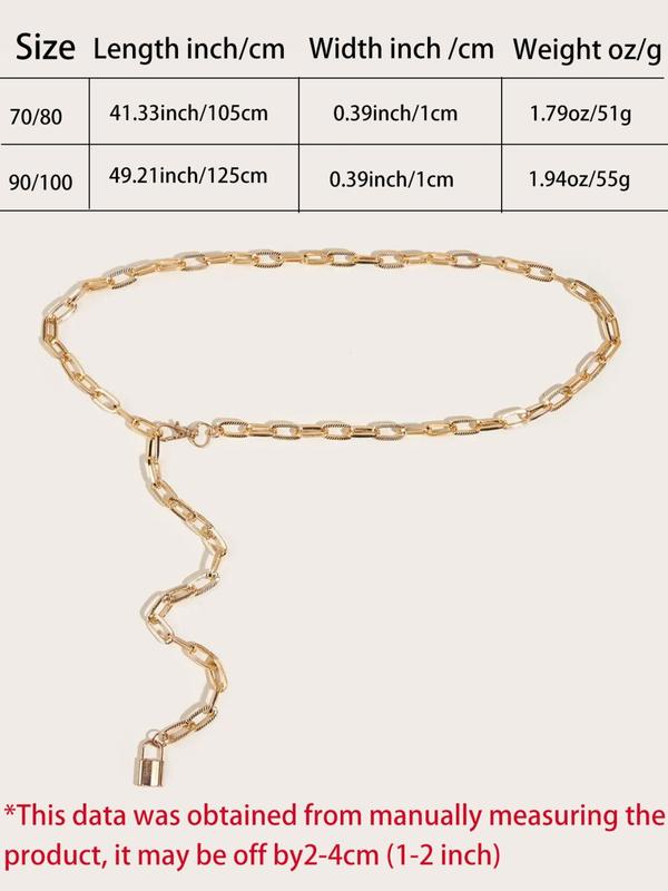 Women's Elegant Chunky Chain Belt with Lock Charm Design, Trendy Casual All-match Belt, Fashionable Waistband For Daily & Party Clothing Decoration