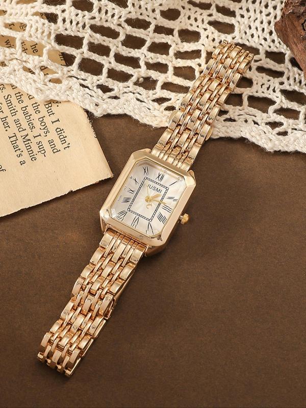 Women's Elegant Rectangle Dial Quartz Watch, Fashion Watch for Party, Daily Clothing Decor, Trendy All-match & Exquisite Watch for Birthday Gift without Box