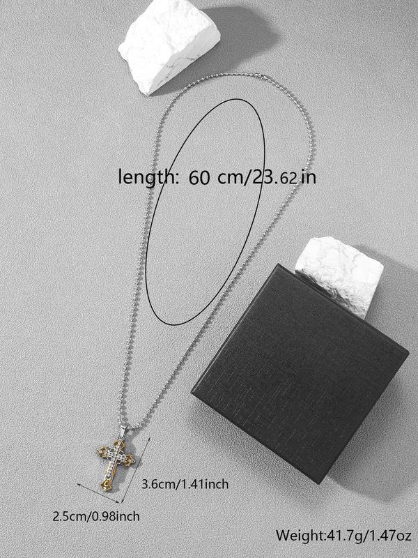 Men's Street Trend Rhinestone Cross Pendant Necklace, Trendy All-match Pendant Necklace, Fashionable Jewelry As Birthday Gift for Friends