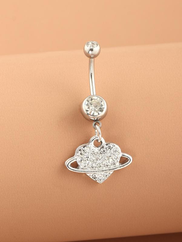 Women's Glitter Rhinestone Embellished Heart Design Belly Ring,  Belly Piercing Body Jewelry for Party, Daily Girl, Body Accessories for Birthday Gifts