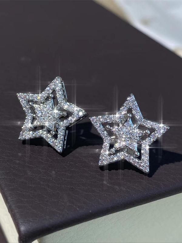 Hollow out Star Design Stud Earrings, Fashion Rhinestone Decor Stud Earrings for Women for Party, Daily Clothing Decor for Girl