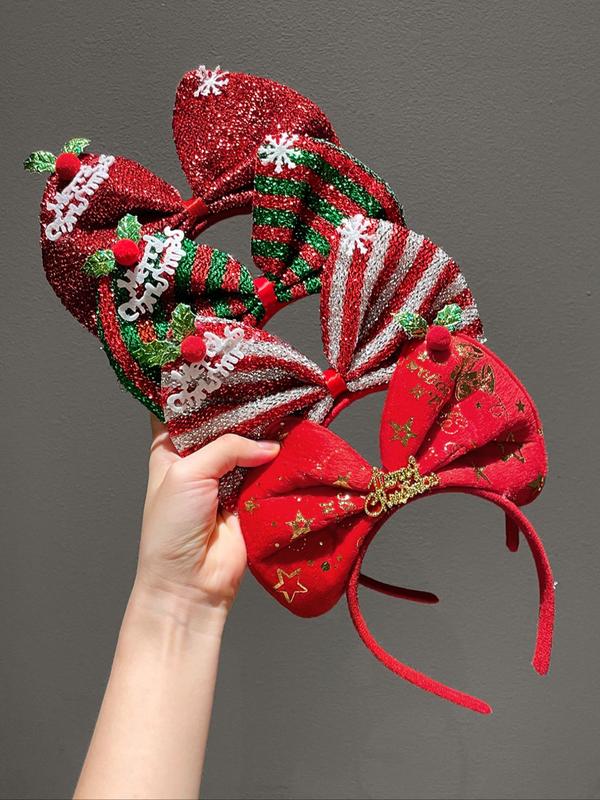 Cute Christmas Themed Bowknot Design Hair Hoop, Fashionable Hair Accessories for Women & Girls, Cute Lovely Hairwear for Daily Used