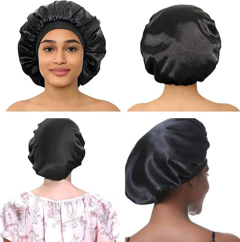 Bling Hair 1 Pcs Satin Bonnet Silk Bonnet for Sleeping Hair Bonnets for Women Night Cap Jumbo Size Comfortable Wide Band for Braids Curly Long Hair, Black, Purple, Pink, burgundy