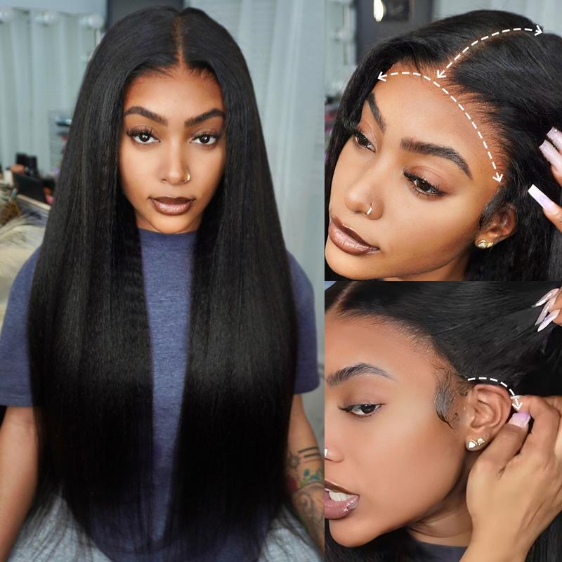 M-cap Kinky Straight  Yaki Straight 9x6 HD Lace Wear Go Glueless Wig Pre-Bleached Tiny Knots Pre Plucked Natural Hairline Glueless Wig BGMgirl Hair