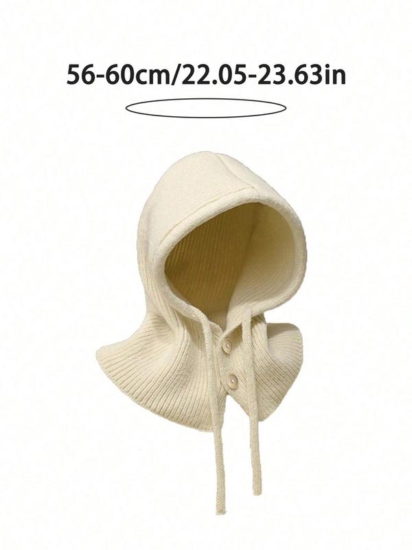 Women's Solid Button Front Drawstring Hooded Scarf, Casual Thick Warm Hooded Neck Warmer for Fall & Winter, Fashion Accessories for Women & Girls