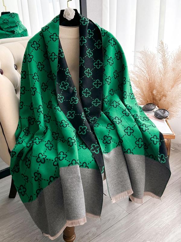 Women's All Over Print Raw Hem Design Shawl, Casual Soft Warm Scarf for Fall & Winter, Fashion Trendy All-match Accessories for Daily Use