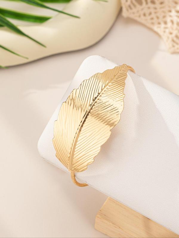 Elegant Leaf Design Open Bangle & Arm Cuff & Stud Earrings, Punk Style Jewelry for Party, Daily Decor, Trendy Exquisite Vintage Jewelry for Birthday Gift