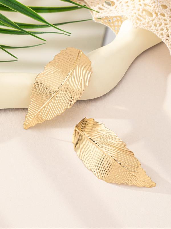 Elegant Leaf Design Open Bangle & Arm Cuff & Stud Earrings, Punk Style Jewelry for Party, Daily Decor, Trendy Exquisite Vintage Jewelry for Birthday Gift