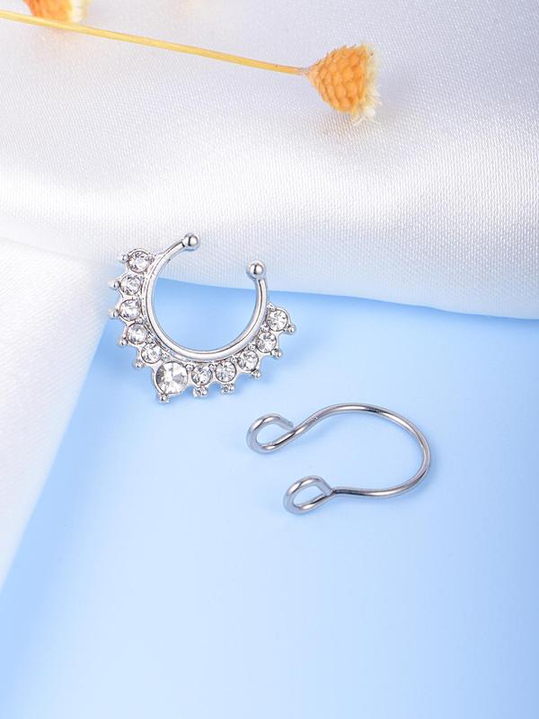 2pcs Unisex Rhinestone & U Shape Decor Nose Cuff