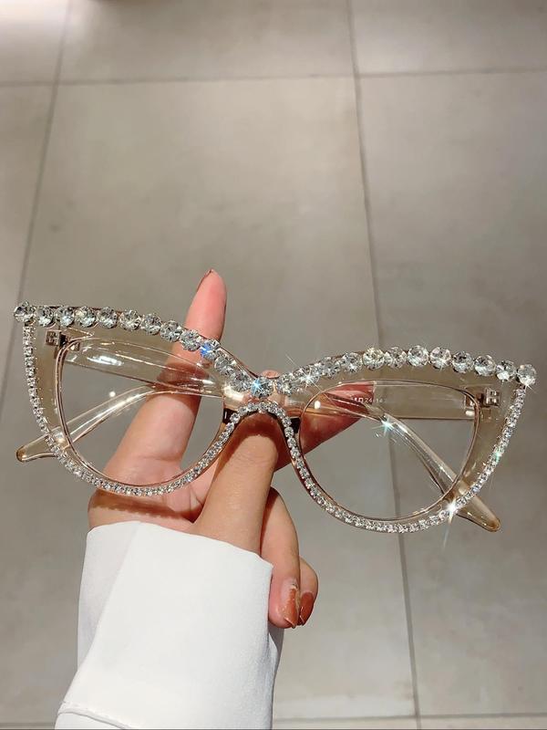 Rhinestone Decor Cat Eye Frame Eyeglasses, Novelty Fashion Eyeglasses for Women & Girls, Fashion Eyewear for Party, Daily Decor