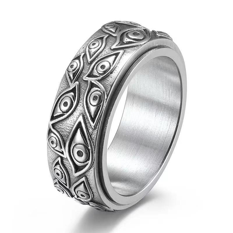 God's Eye Stainless Steel Ring Men's Rotatable Retro Titanium Steel Ring Hand Accessories