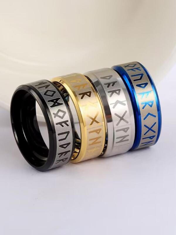 Viking Runes Design Ring, 4 Counts Titanium Steel Rings for Men and Women, Fashion Accessories for Party, Daily Decor, Trendy All-match & Exquisite Jewelry for Birthday Gift