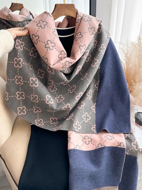 Women's All Over Print Raw Hem Design Shawl, Casual Soft Warm Scarf for Fall & Winter, Fashion Trendy All-match Accessories for Daily Use