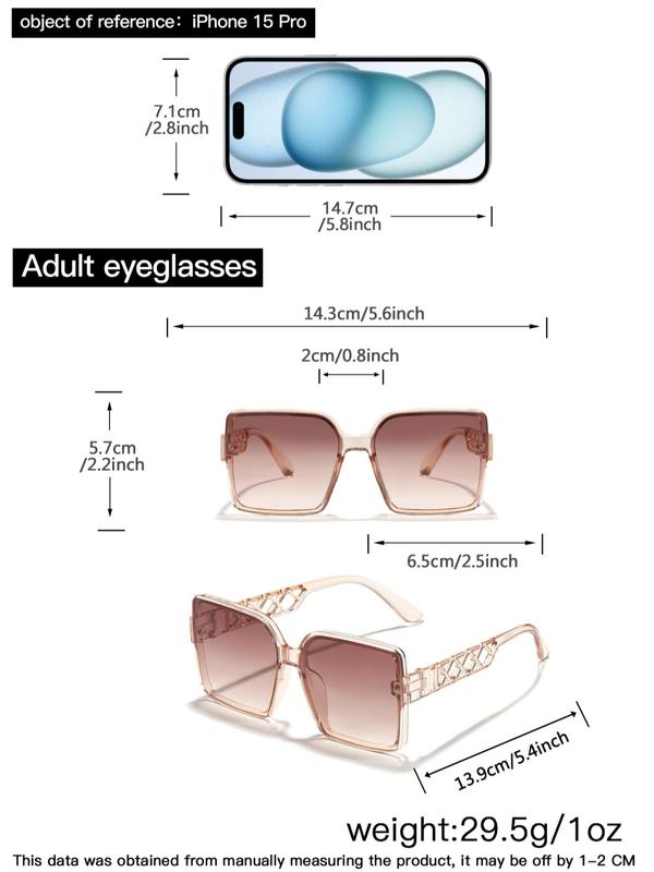 Women's Elegant Large Square Frame Embellished  Sunglasses, Trendy Casual Tinted Lens Sunglasses for Everyday Use, Fashion Accessories for Outdoor Activities