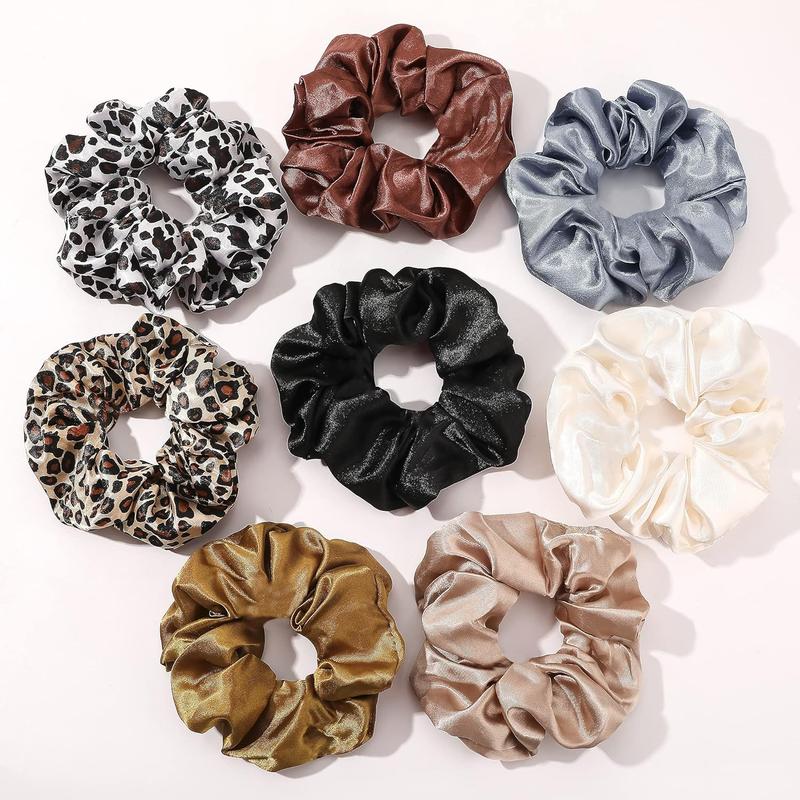 Scrunchies Hair Ties Silk Satin Scrunchy - Hair Elastics Bands Ponytail Holder Pack of Neutral Scrubchy Hair Accessories Women Girls