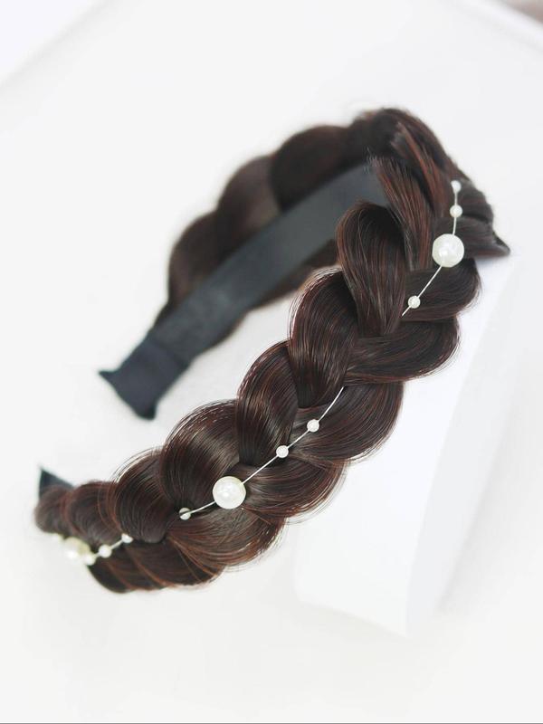 Synthetic Braided Hair Hairband with Pearls, Faux Pearls Plaited Hair Bands, Head Hoop Accessories for Daily Life