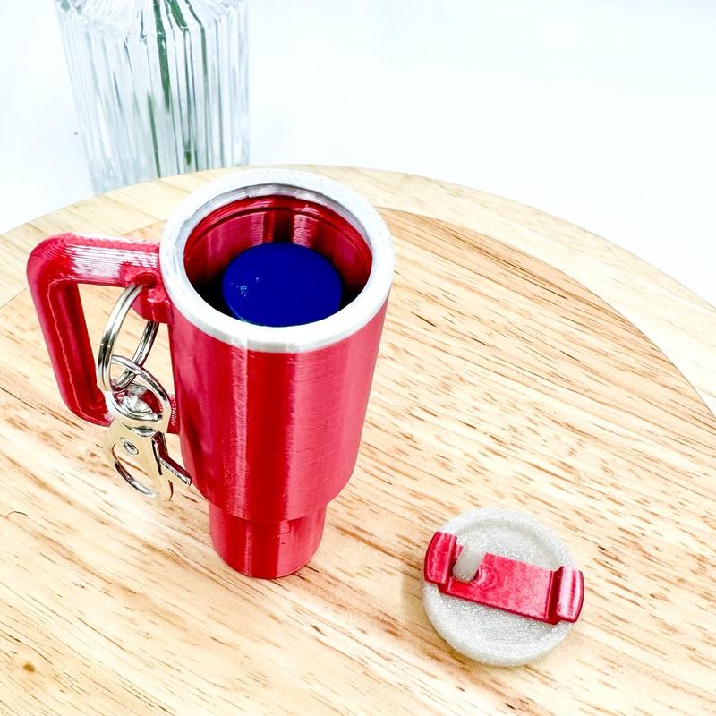 Tumbler Cup Lip Balm Holder Keychain Accessory - 3D Printed, Multicolor, 3 Inches Tall