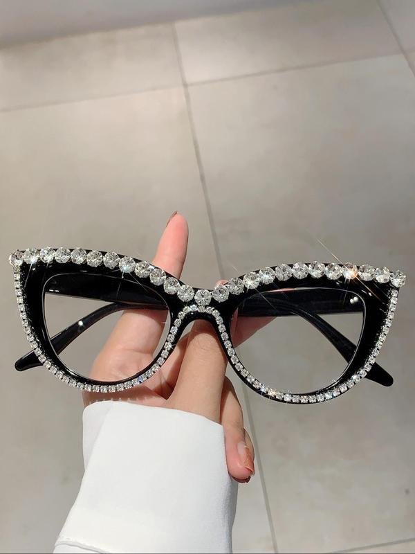 Rhinestone Decor Cat Eye Frame Eyeglasses, Novelty Fashion Eyeglasses for Women & Girls, Fashion Eyewear for Party, Daily Decor