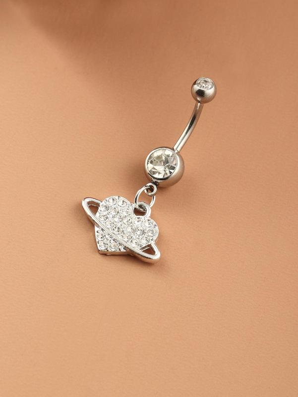 Women's Glitter Rhinestone Embellished Heart Design Belly Ring,  Belly Piercing Body Jewelry for Party, Daily Girl, Body Accessories for Birthday Gifts