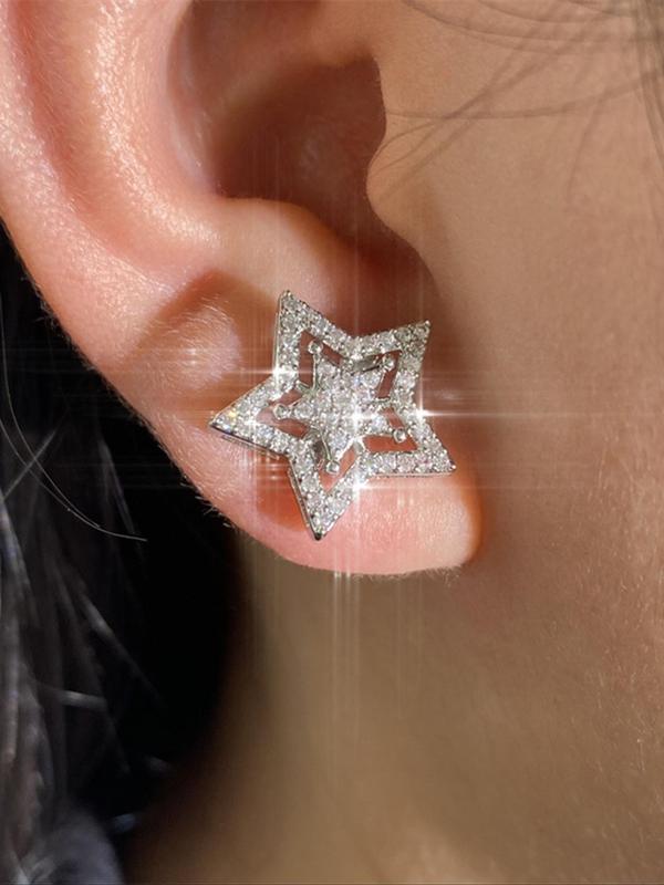 Hollow out Star Design Stud Earrings, Fashion Rhinestone Decor Stud Earrings for Women for Party, Daily Clothing Decor for Girl