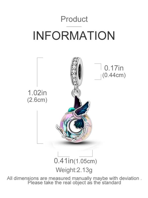 Hummingbird Design Pendant, Rhinestone Decorated Pendant for Bracelet & Necklace, Fashion Accessories for Women & Girls