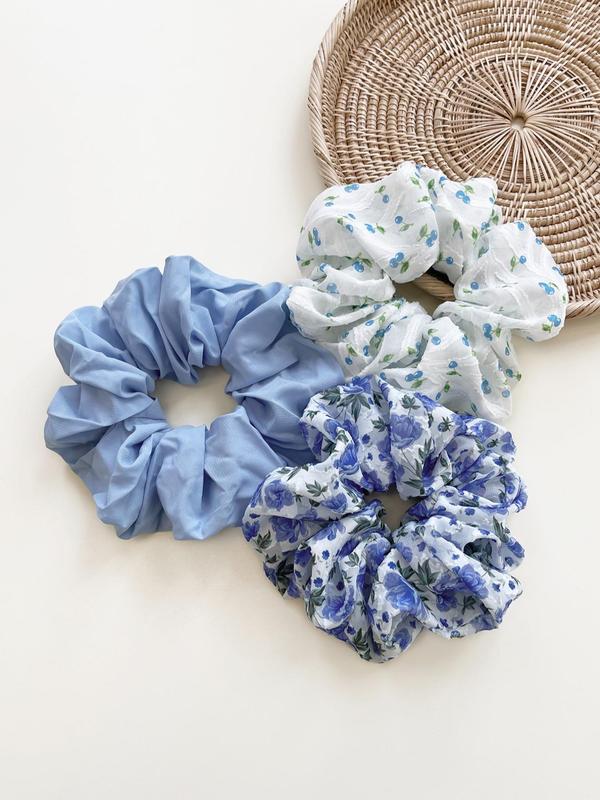 Elegant Floral & Cherry Print Scrunchies, Cute Hair Accessories for Women & Girls, Minimalist Headwear Suitable for Thick Hair